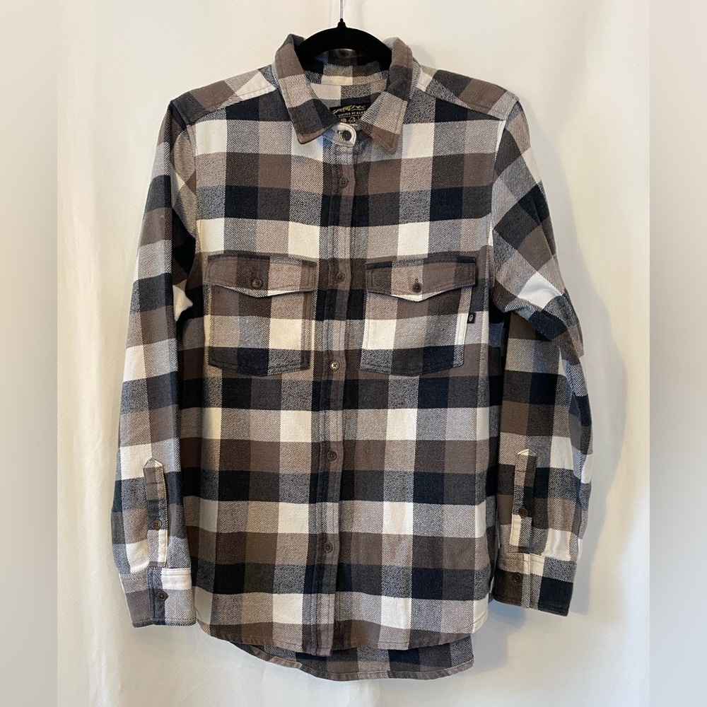 United By Blue Men's Preppy Workwear Cotton Blend Neutral Plaid Flannel Shirt MD